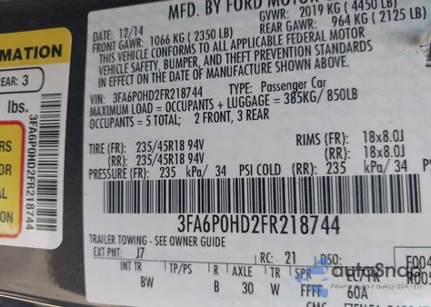 2015 Ford Fusion Se from USA, damaged, VIN 3FA6P0HD2FR218744